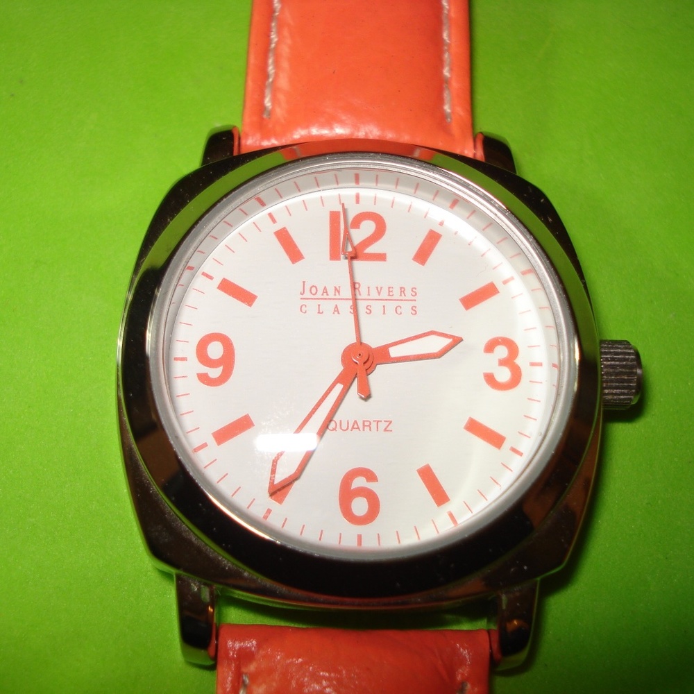 Vintage Joan Rivers Orange Leather Large Numbers Quartz Wrist Watch  Runs!
